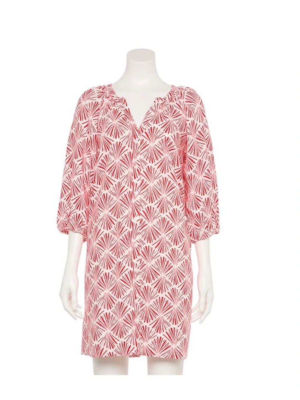 Sonoma Goods for Life Red and White Shell Printed linen look Dress size S.